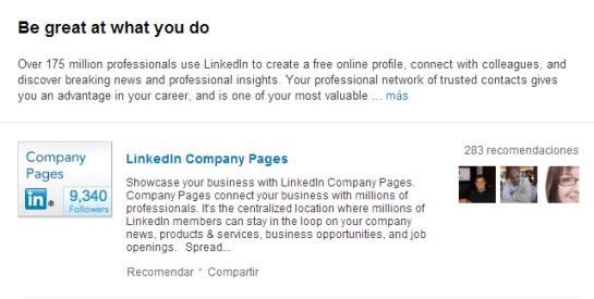 Productos en página LinkedIn